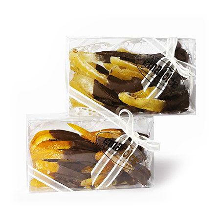 Kandierte Orangenstücke mit Schokolade Kandierte Orangenstücke mit Schokolade